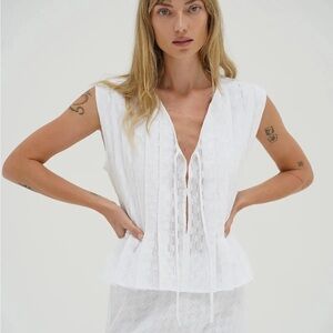 LNA Kala Eyelet Top. White Sleeveless Blouse